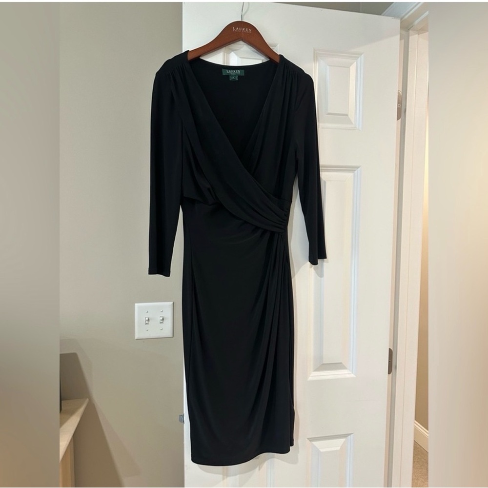 Ralph Lauren Black Long-Sleeve Wrap Midi Dress